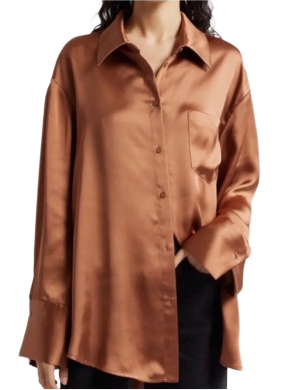 Alice + Olivia Finely Oversized Button Down Shirt Bronze Oversized Sz M NEW